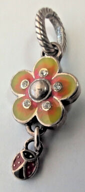 Brighton ABC FLOWER Ladybug Silver Enamel Dangle Charm